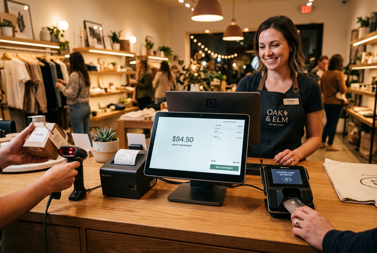 Modern Touchscreen POS Counter & Scanner