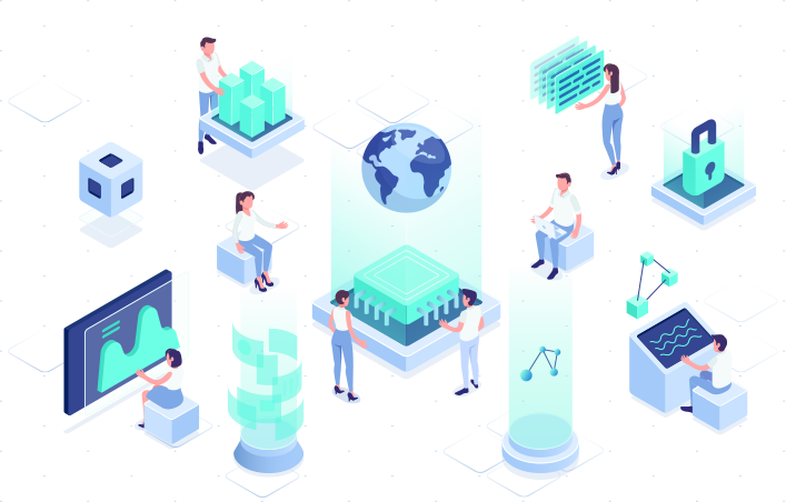 Team working across connected digital platforms